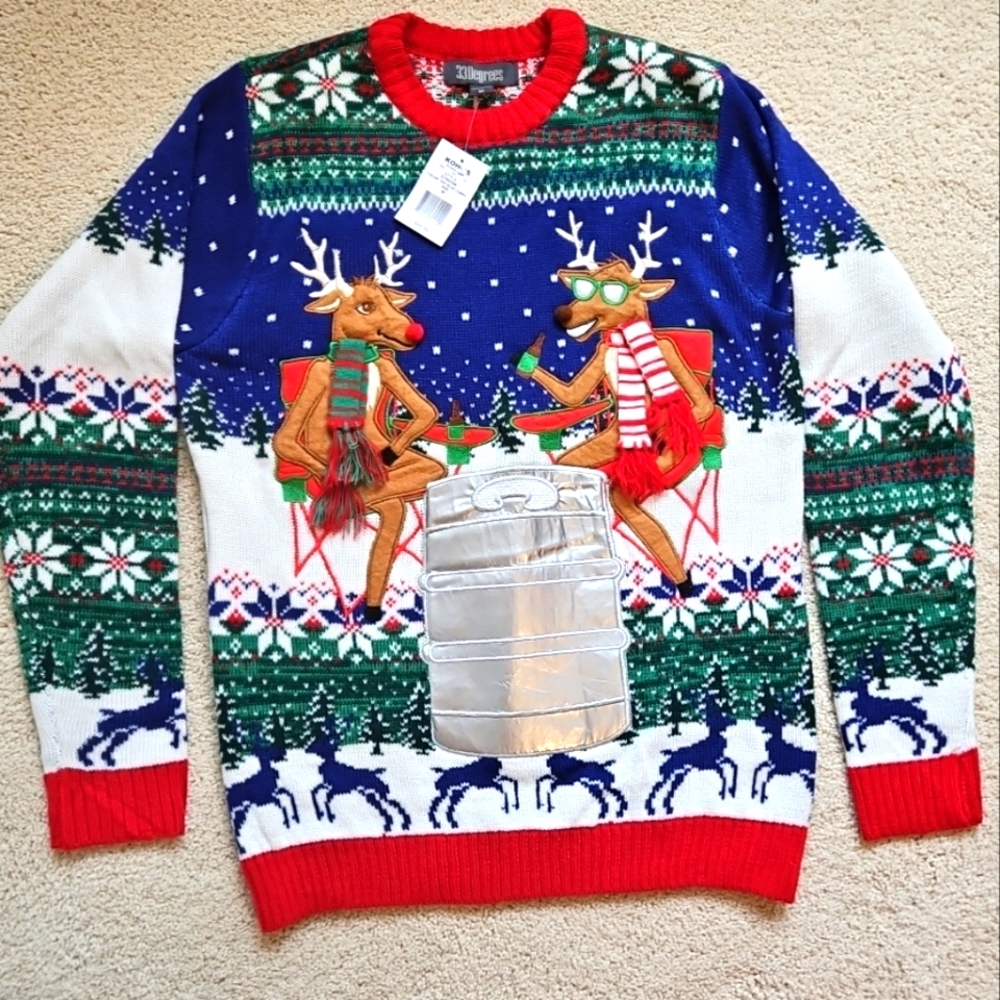 33degrees Men's Ugly Christmas Sweater Reindeer Drinking Beer